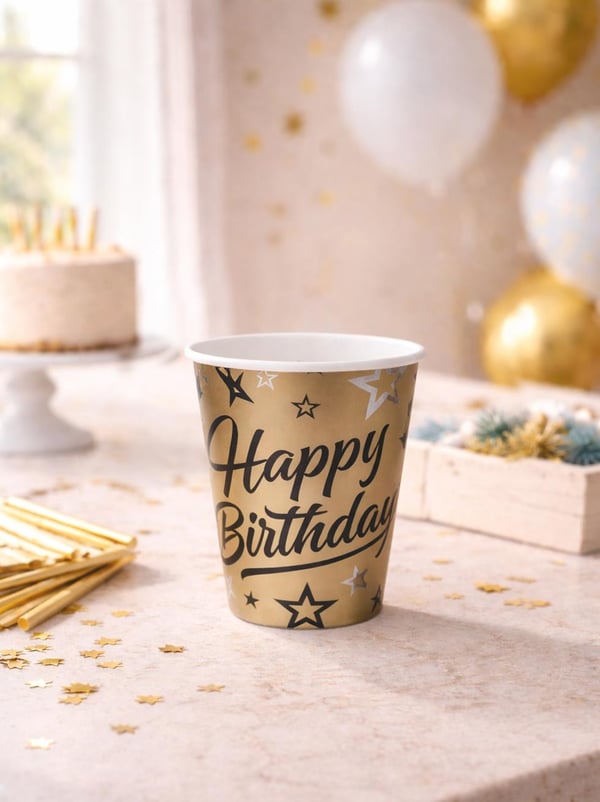 Golden Stras Happy Birthday Baskılı Altın Bardak - Karton Bardaklar | Parti Adresi