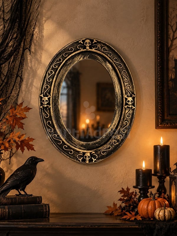 Gotik Kuru Kafa Detaylı Sihirli Ayna – Halloween Cadılar Bayramı Dekoru - İskeletler | Parti Adresi