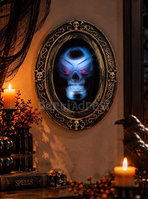 Gotik Kuru Kafa Detaylı Sihirli Ayna – Halloween Cadılar Bayramı Dekoru - İskeletler | Parti Adresi