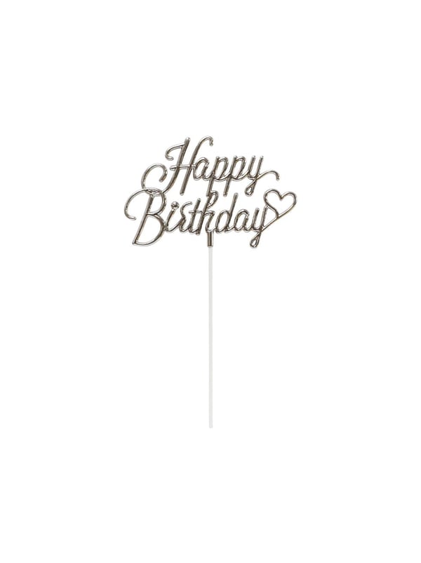 Gümüş Happy Birthday Kalpli Pasta Süsü – Doğum Günü Pasta Dekoru - Pipet ve Kürdanlar | Parti Adresi