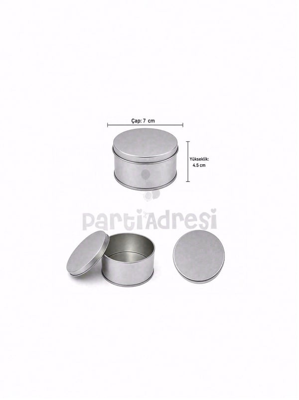 Gümüş Yuvarlak Metal Kutu – Dekoratif Hediye Kutusu 7 cm - Hediye Kutuları | Parti Adresi