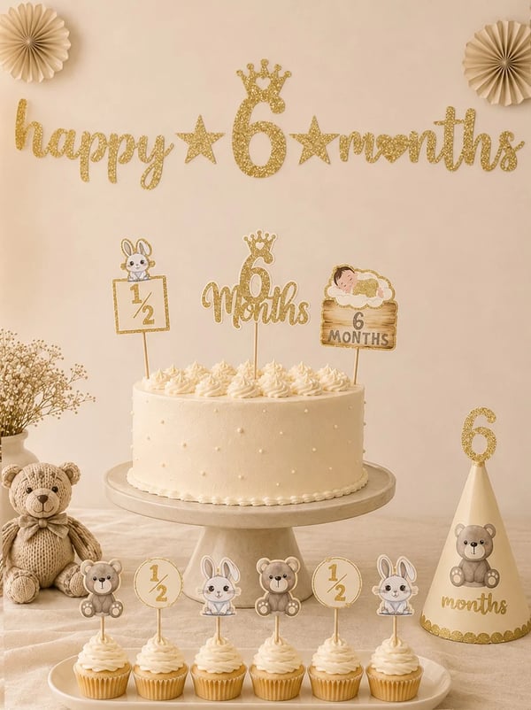 Happy 6 Months Banner 6 Ay Bebek Doğum Günü Parti Seti Gold - 6 Ay Yarım Yaş Parti | Parti Adresi