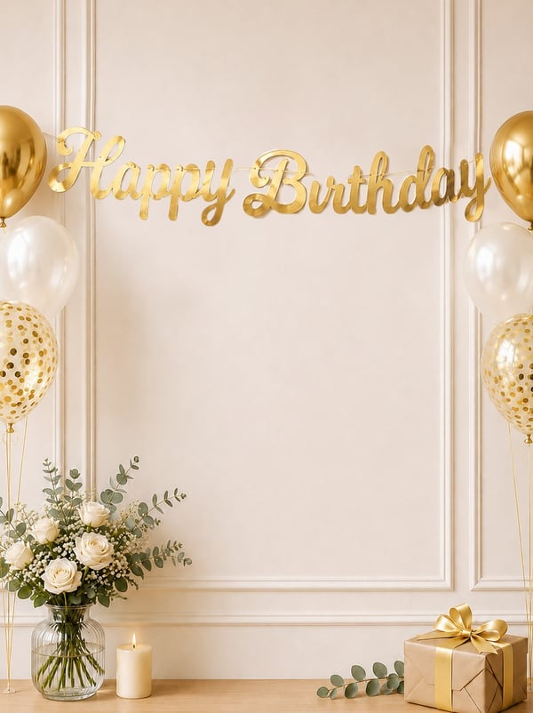 Happy Birthday Kaligrafi Banner Altın - Yazı ve Flamalar | Parti Adresi