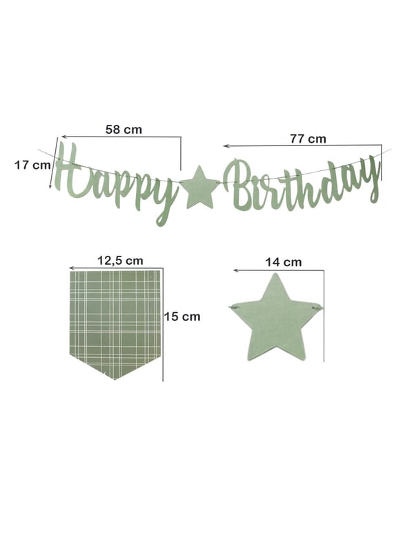 Happy Birthday Kaligrafi Banner – Retro Ekose Bayraklı Doğum Günü Süsü Yeşil - Yazı ve Flamalar | Parti Adresi
