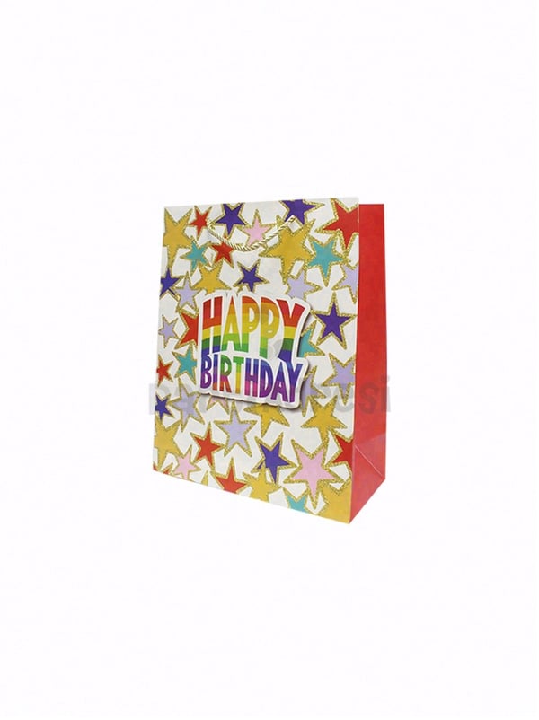 Happy Birthday Simli Karton Çanta – Hediye Alışveriş Çantası Beyaz 26x32x12 cm - Desenli Karton Çanta | Parti Adresi