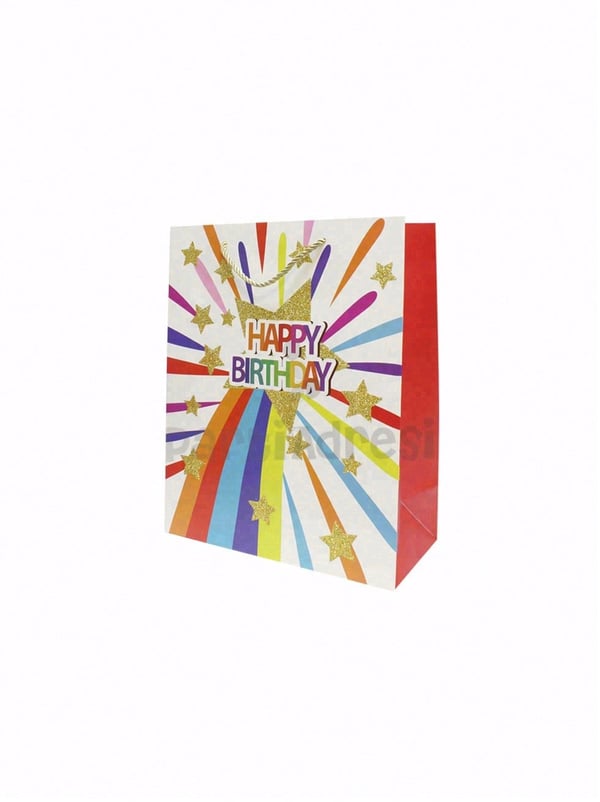 Happy Birthday Simli Karton Çanta – Hediye Alışveriş Çantası Renkli 26x32x12 cm - Desenli Karton Çanta | Parti Adresi