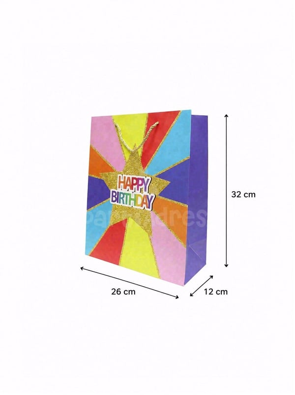 Happy Birthday Simli Karton Çanta – Hediye Alışveriş Çantası Mavi 26x32x12 cm - Desenli Karton Çanta | Parti Adresi