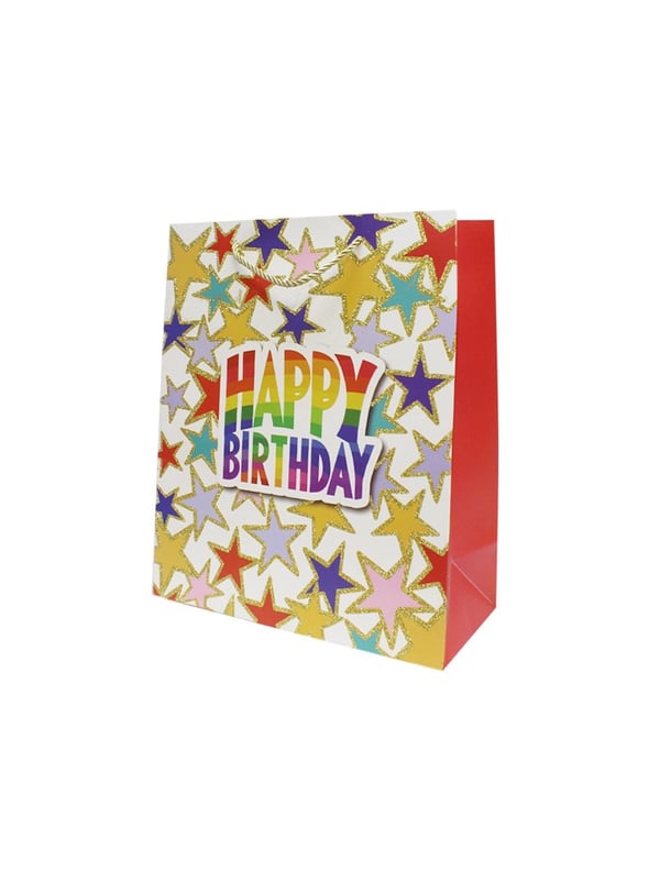 Happy Birthday Simli Karton Çanta – Hediye Alışveriş Çantası Beyaz 30x40x12 cm - Desenli Karton Çanta | Parti Adresi