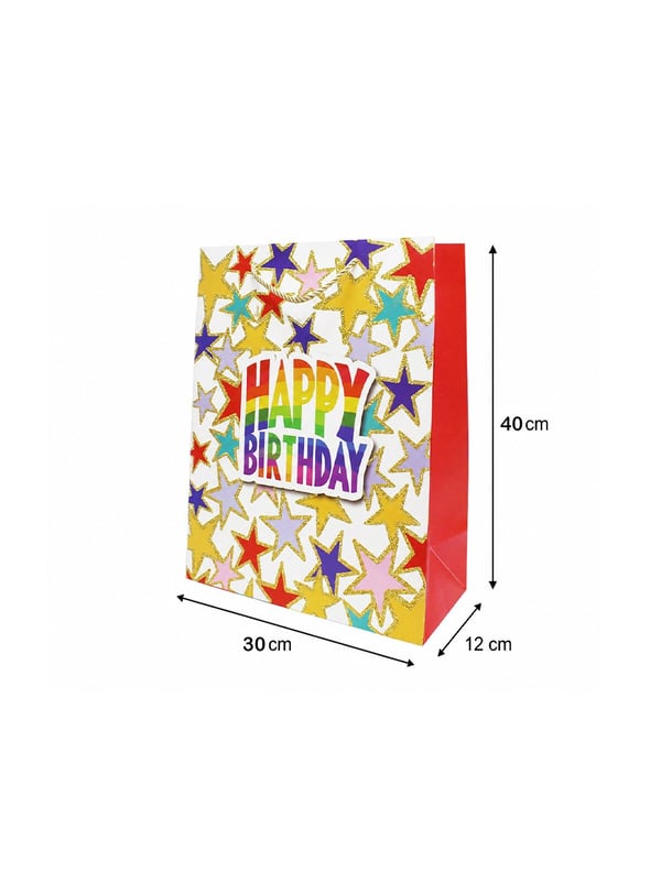 Happy Birthday Simli Karton Çanta – Hediye Alışveriş Çantası Beyaz 30x40x12 cm - Desenli Karton Çanta | Parti Adresi