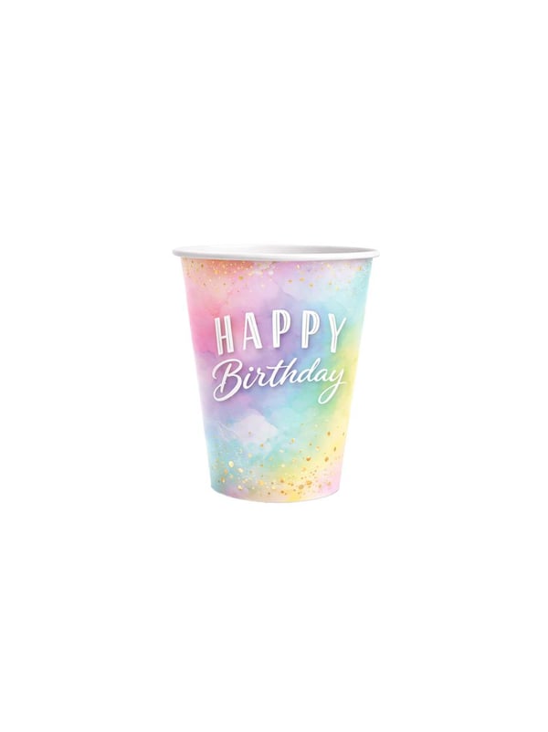 Happy Birthday Temalı Bardak Makaron Doğum Günü Karton Bardağı 8'li - Karton Bardaklar | Parti Adresi