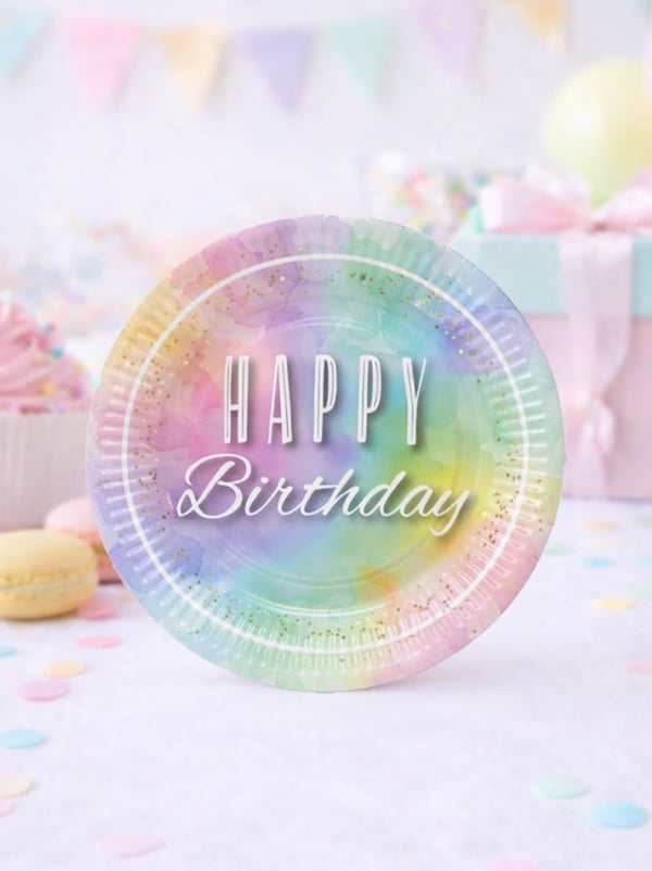Happy Birthday Temalı Tabak Makaron Doğum Günü Karton Tabağı 8'li - Karton Tabaklar | Parti Adresi