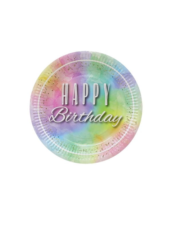 Happy Birthday Temalı Tabak Makaron Doğum Günü Karton Tabağı 8'li - Karton Tabaklar | Parti Adresi