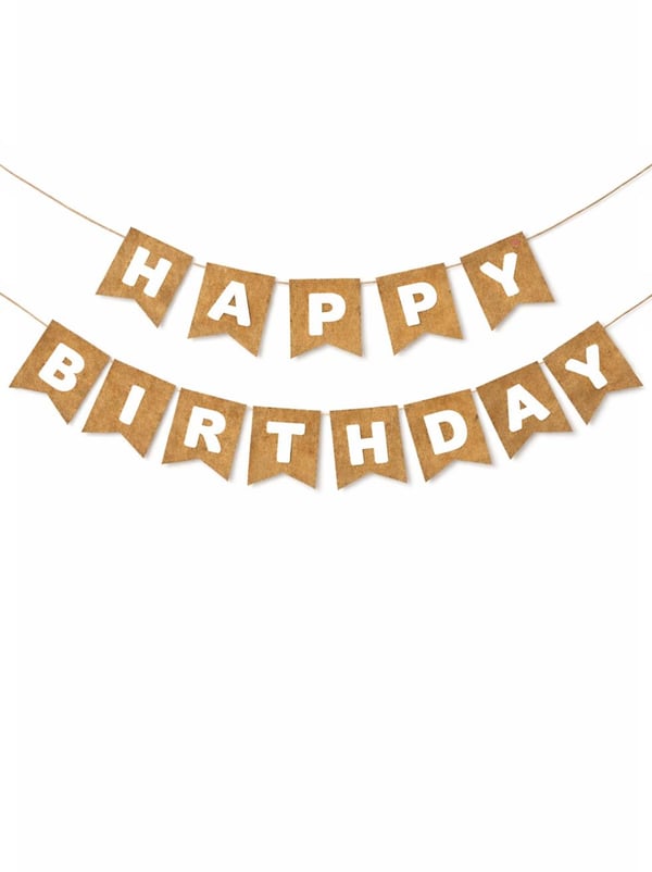 Happy Birthday Yazı Doğum Günü Banner Parti Süsü Kraft Beyaz - Yazı ve Flamalar | Parti Adresi