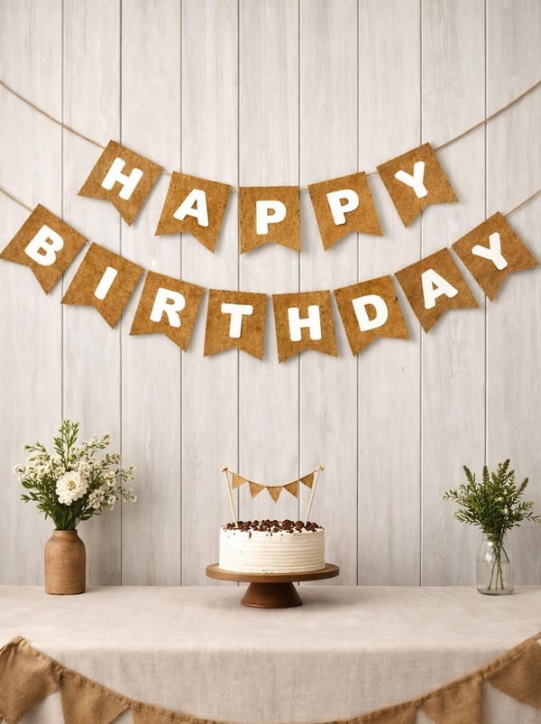 Happy Birthday Yazı Doğum Günü Banner Parti Süsü Kraft Beyaz - Yazı ve Flamalar | Parti Adresi