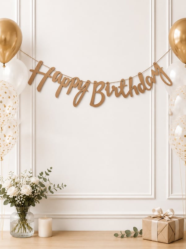 Happy Birthday Yazı Kaligrafi Banner Kraft - Yazı ve Flamalar | Parti Adresi