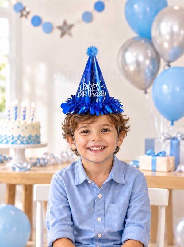 Happy Birthday Yazılı Karton Doğum Günü Şapkası Mavi - Parti Şapkaları | Parti Adresi