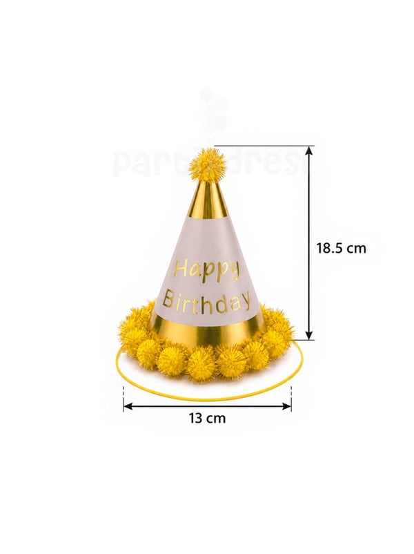 Happy Birthday Yazılı Ponponlu Doğum Günü Şapkası Gold Pembe - Parti Şapkaları | Parti Adresi