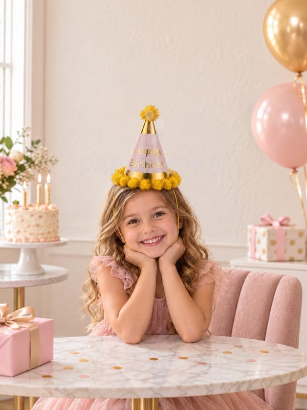 Happy Birthday Yazılı Ponponlu Doğum Günü Şapkası Gold Pembe - Parti Şapkaları | Parti Adresi