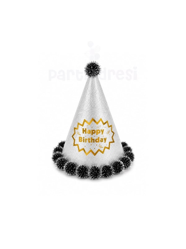 Happy Birthday Yazılı Simli Doğum Günü Parti Şapkası Gümüş - Parti Şapkaları | Parti Adresi