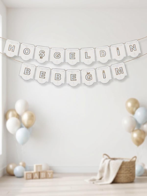 Hoşgeldin Bebeğim Mavi Yazı - Baby Shower | Parti Adresi