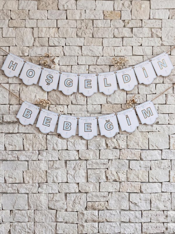 Hoşgeldin Bebeğim Mavi Yazı - Baby Shower | Parti Adresi