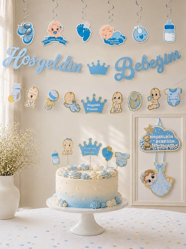 Hoşgeldin Bebeğim Parti Seti Erkek Bebek Baby Shower Parti Süsleri - Hoşgeldin Kızım | Parti Adresi