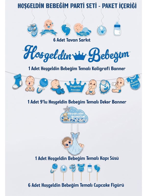 Hoşgeldin Bebeğim Parti Seti Erkek Bebek Baby Shower Parti Süsleri - Hoşgeldin Kızım | Parti Adresi