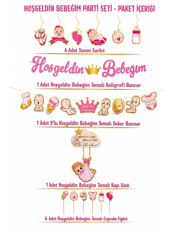 Hoşgeldin Bebeğim Parti Seti Kız Bebek Baby Shower Parti Süsleri - Hoşgeldin Kızım | Parti Adresi