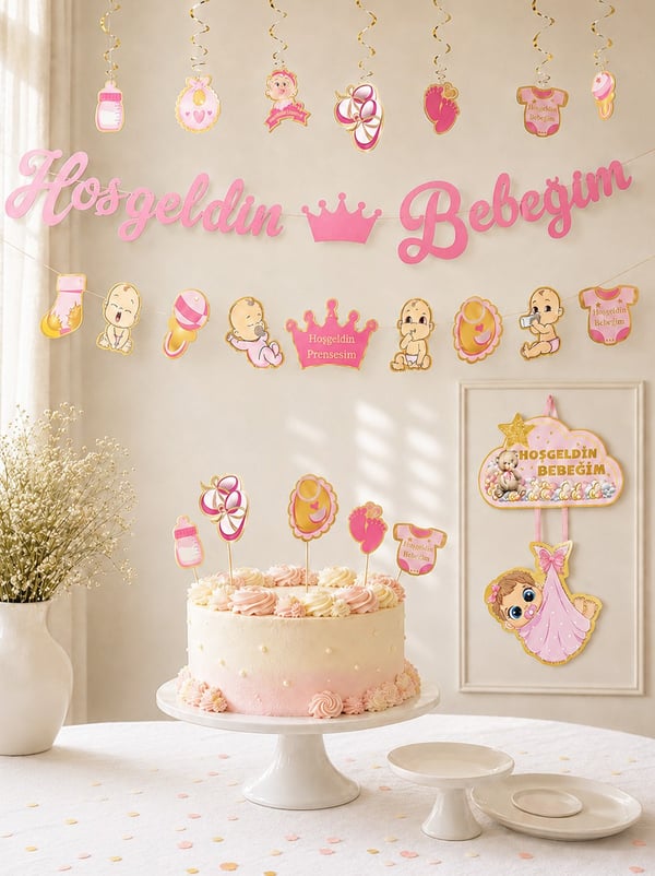 Hoşgeldin Bebeğim Parti Seti Kız Bebek Baby Shower Parti Süsleri - Hoşgeldin Kızım | Parti Adresi