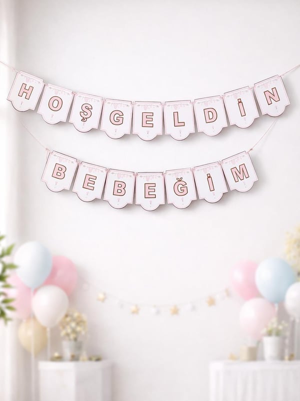 Hoşgeldin Bebeğim Pembe Yazı - Baby Shower | Parti Adresi