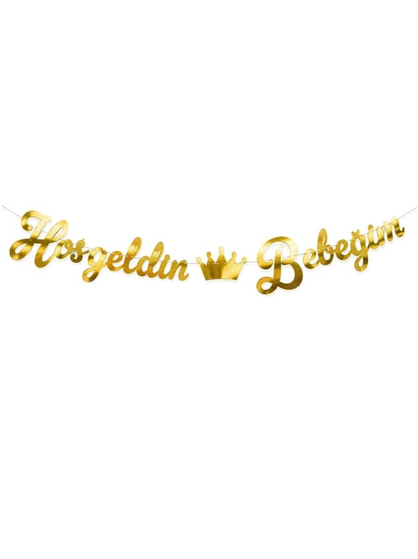 Hoşgeldin Bebeğim Yazılı Kaligrafi Banner Dekoratif Süs Altın - Hoşgeldin Bebeğim | Parti Adresi