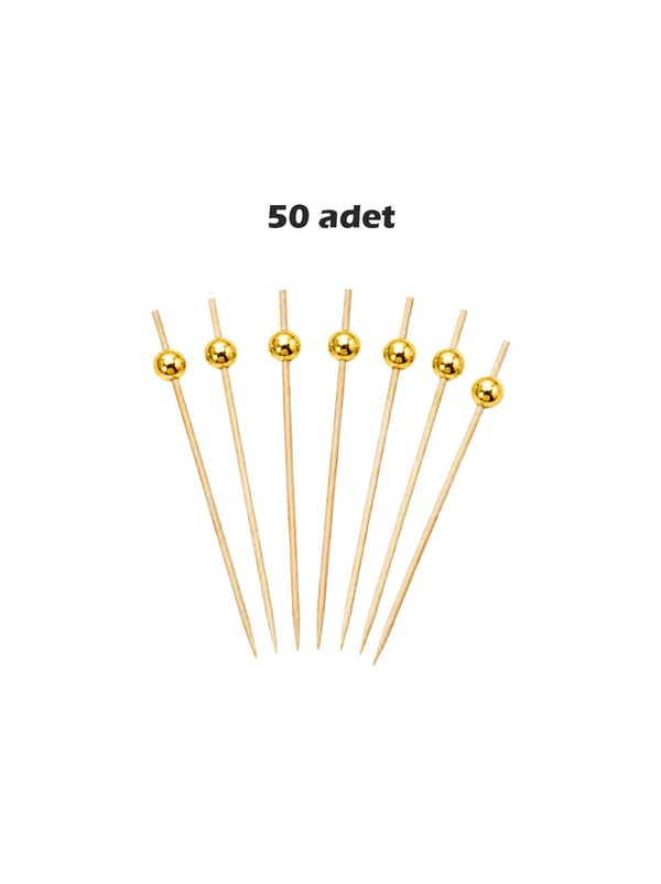 İncili Sunum Kürdanı – Kokteyl Bambu Kürdan Gold 12 cm 50'li - Pipet ve Kürdanlar | Parti Adresi