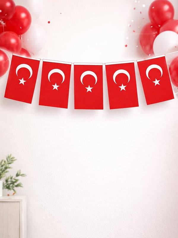 İpli Türk Bayrağı Milli Bayram Kağıt Asılabilir Bayrak 11X19 Cm 50'li - Kağıt Süsler | Parti Adresi