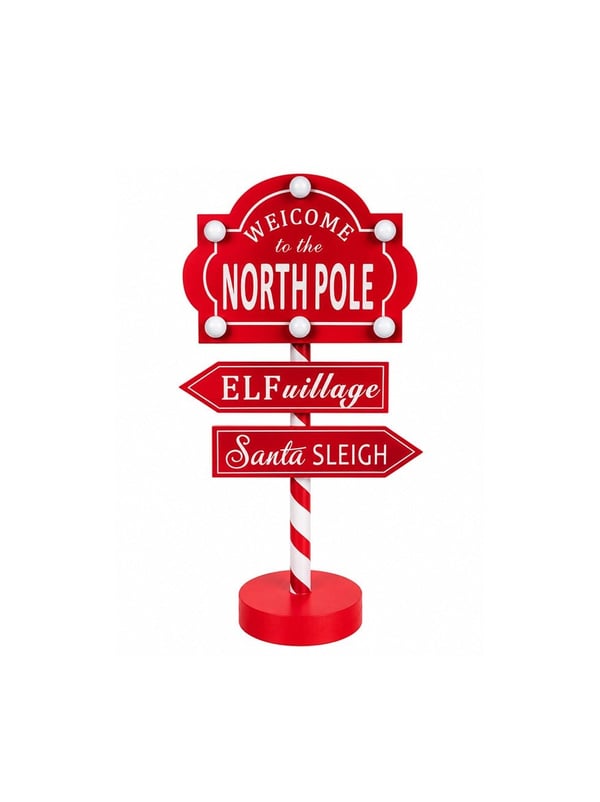 Işıklı Yılbaşı Dekoru North Pole Tabelası 35 cm – Ayaklı Dekoratif Noel Süsü - Yılbaşı Dekor Süsleri | Parti Adresi