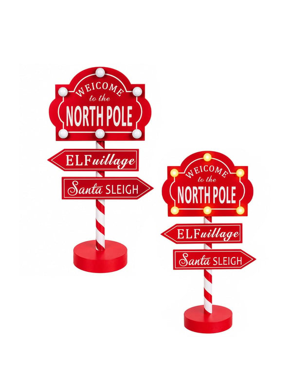 Işıklı Yılbaşı Dekoru North Pole Tabelası 35 cm – Ayaklı Dekoratif Noel Süsü - Yılbaşı Dekor Süsleri | Parti Adresi