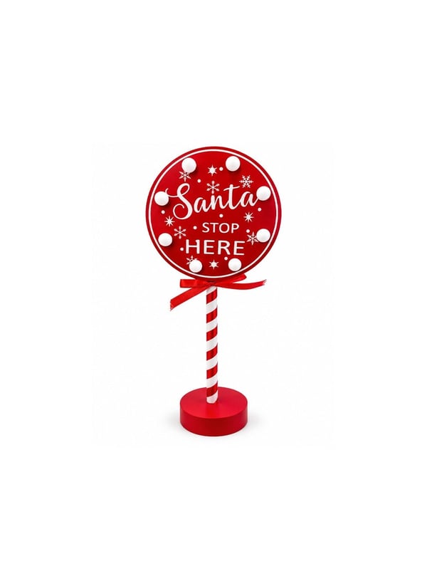 Işıklı Yılbaşı Dekoru Santa Stop Here Tabela 32 cm – Ayaklı Masaüstü Noel Süsü - Yılbaşı Dekor Süsleri | Parti Adresi