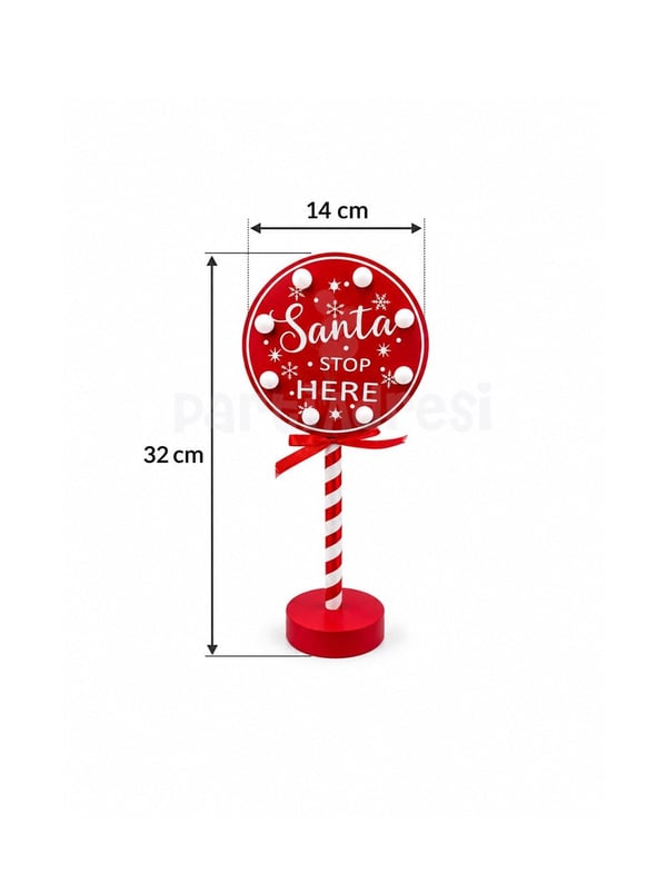 Işıklı Yılbaşı Dekoru Santa Stop Here Tabela 32 cm – Ayaklı Masaüstü Noel Süsü - Yılbaşı Dekor Süsleri | Parti Adresi