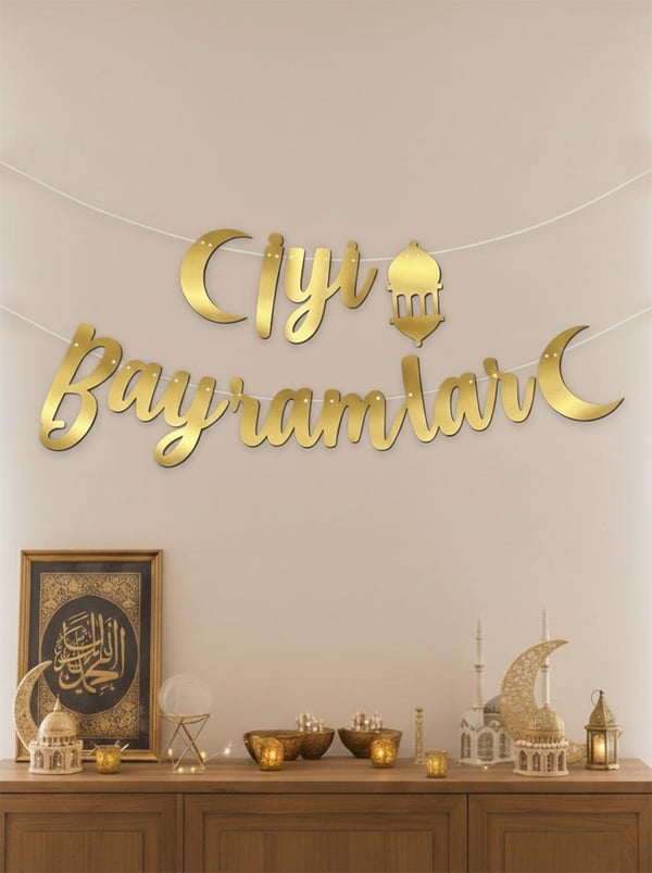 İyi Bayramlar Kaligrafi Banner Altın - Ramazan Bayramı | Parti Adresi