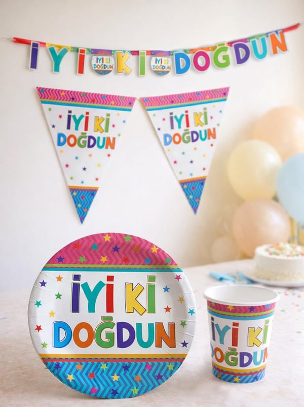 İyi Ki Doğdun Doğum Günü Parti Seti – Banner, Flama, Tabak ve Bardak Seti - Parti Seti | Parti Adresi