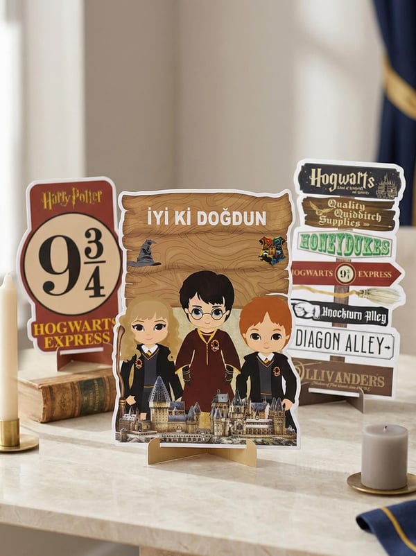İyi Ki Doğdun Panosu Harry Potter Temalı Karton Masa Üstü Dekor Seti 3'lü - Harry Potter | Parti Adresi
