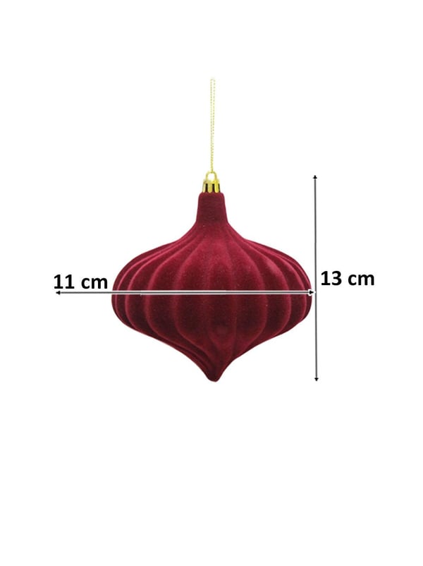 Kadife Yılbaşı Topu – Damla Form Çam Ağacı Süsü Bordo 13 cm 2'li - Ağaç Süsleri - Asmalı Süsler | Parti Adresi