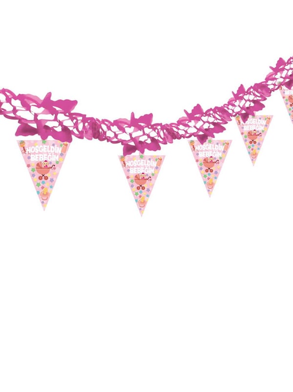 Kağıt Zincir Hoşgeldin Bebeğim Pembe - Baby Shower | Parti Adresi