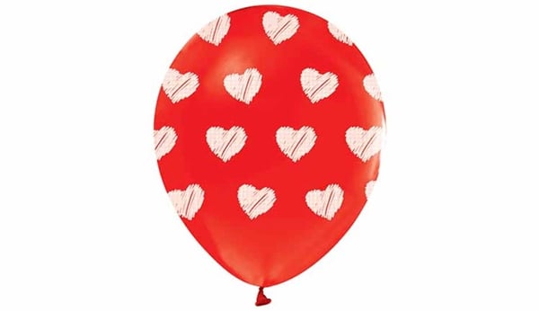 Kalpler Baskılı Kırmız Balon 10 Lu