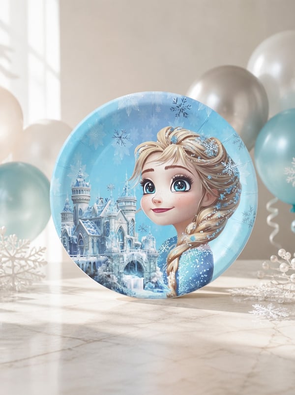 Kar Prensesi Temalı Kağıt Tabak – Doğum Günü Parti Tabağı 8'li - Frozen (Karlar Ülkesi) & Elsa | Parti Adresi