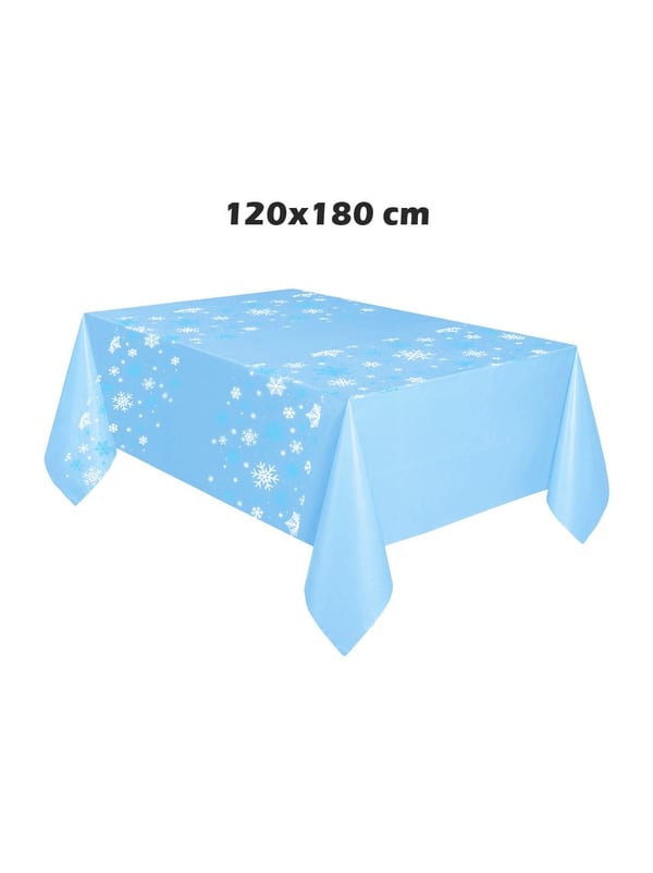 Kar Tanesi Desenli Açık Mavi Plastik Masa Örtüsü 120x180 cm – Doğum Günü Parti Örtüsü - Frozen (Karlar Ülkesi) & Elsa | Parti Adresi