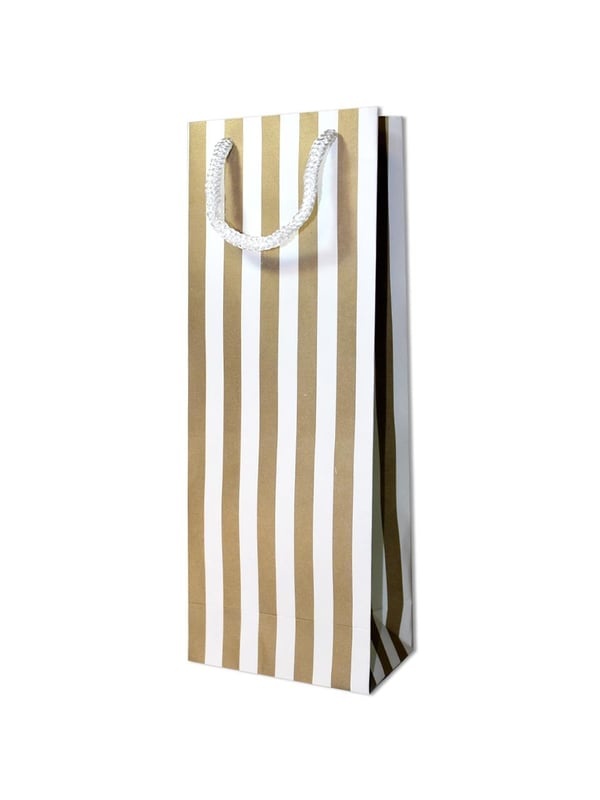 Karton Çanta Beyaz Gold Kalın Çizgili Hediye Çantası 10x27x8 12'li