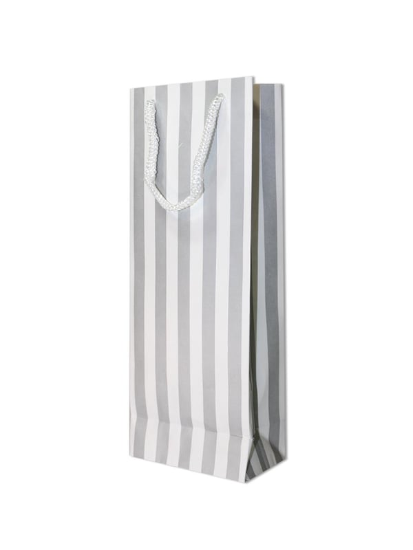 Karton Çanta Beyaz Gümüş Kalın Çizgili Hediye Çantası 10x27x8 cm 12'li
