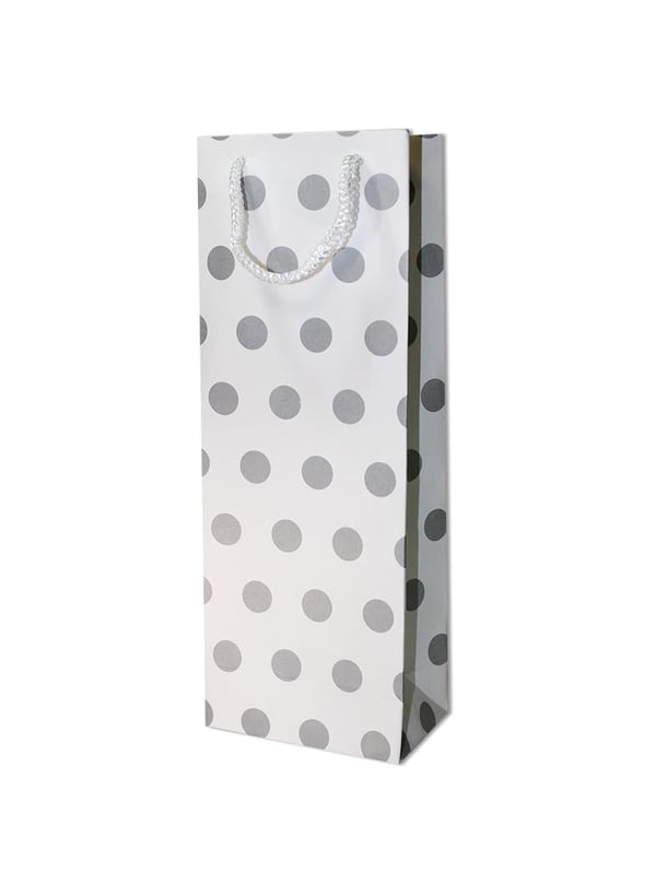 Karton Çanta Beyaz Üzeri Gümüş Puantiyeli Hediye Çantası 10x27x8 cm 12'li