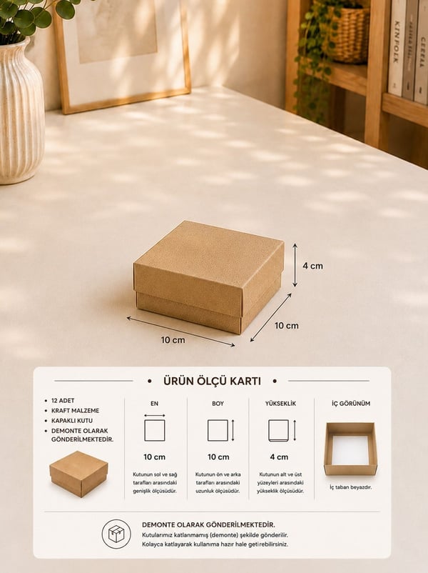 Karton Kapaklı Kutu 10X10X4 Cm 12'Li - Kraft ve Asetat Kutular | Parti Adresi