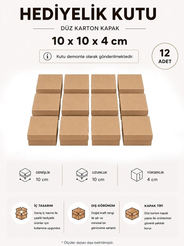 Karton Kapaklı Kutu 10X10X4 Cm 12'Li - Kraft ve Asetat Kutular | Parti Adresi